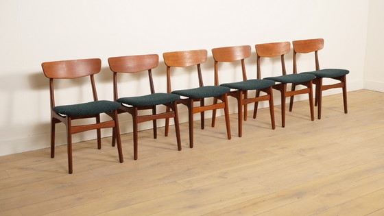 Image 1 of 6 x eetkamerstoelen | Schiønning & Elgaard | Teak | Opnieuw gestoffeerd