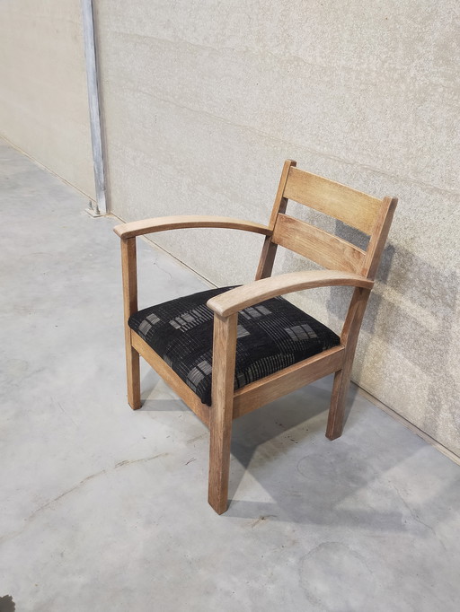 Wooden Armchair With Fabric Seat