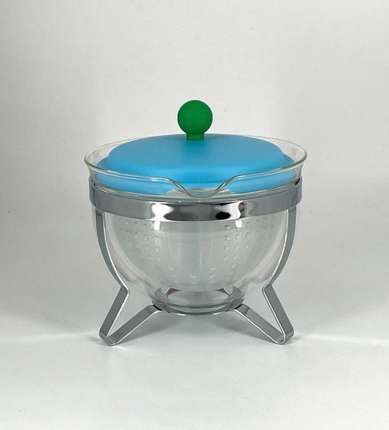 Image 1 of Rare Vintage Bodum Tea Set with Glass Teapot "Chambord"& Mugs – Scandinavian Postmodern Design, 1970s , 1980s