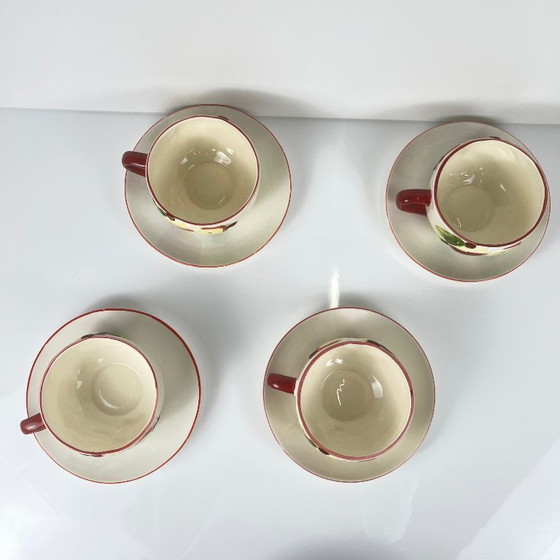 Image 1 of Set of 4 cups with saucers, "Apple" style earthenware