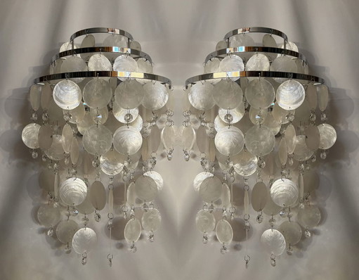 Set di 2 lampade da parete italiane Capiz in cristallo cromato 