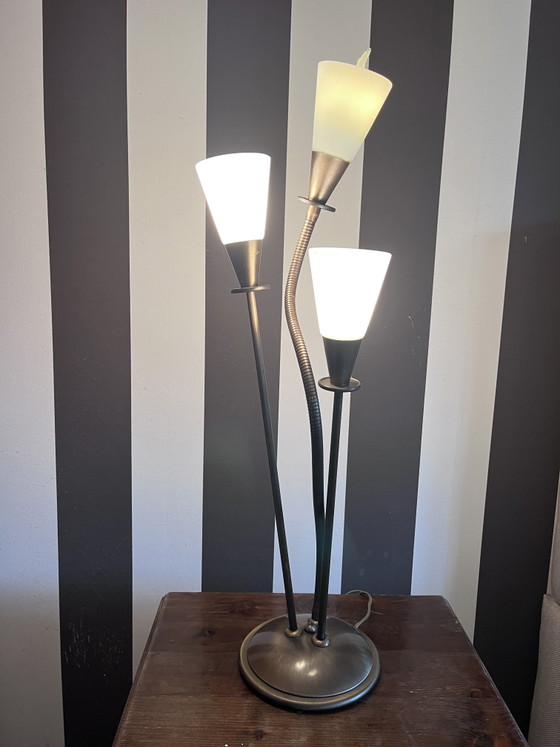 Stunning Large Vintage Brass Mid-Century 3-Arm Table Lamp (1950s/1960s) – Glass (photo 9 of 9)