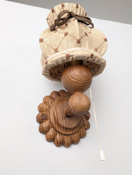 Image 1 of Carved Pine Wall Sconces with Jute Shades, Swedish Design, 1970s