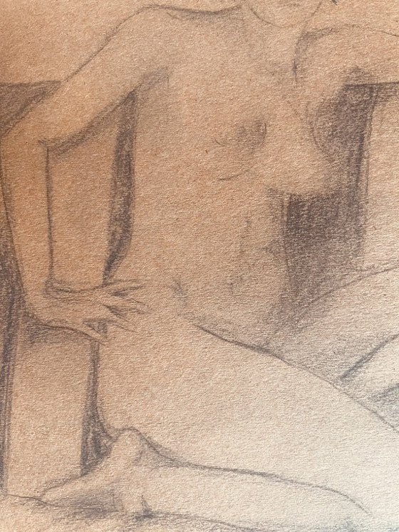 Image 1 of Charcoal drawing, Art Deco portrait of a woman, signed, "The Sofa"