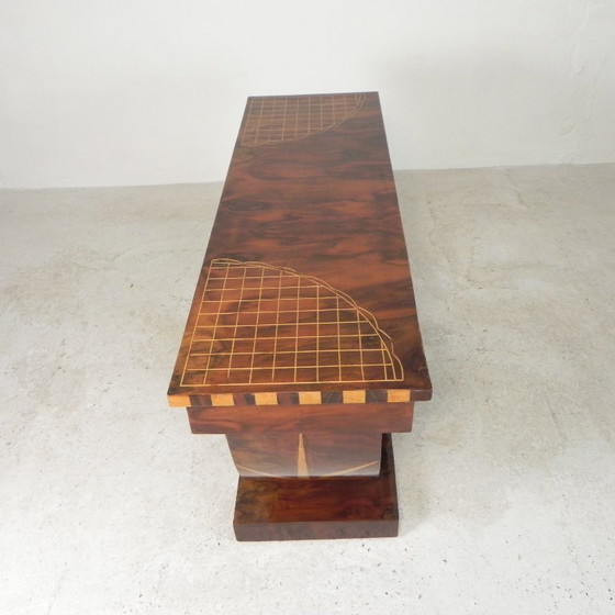 Image 1 of Art Deco style console table with different types of inlaid wood