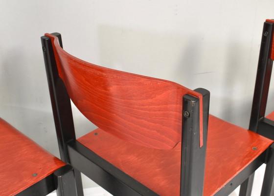 14x Italian Postmodern Stacking Chairs in Sottsass Memphis Style - Italy, 1970's, Dining chairs, Metal, Red (photo 14 of 20)