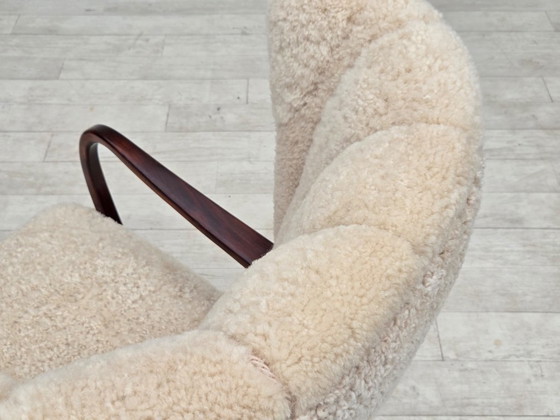 1960s, Danish high-back armchair, genuine sheepskin, reupholstered. – Wood (photo 7 of 22)