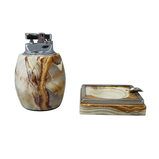 1960s Gorgeous Smoking Set in Onyx, Made in Italy