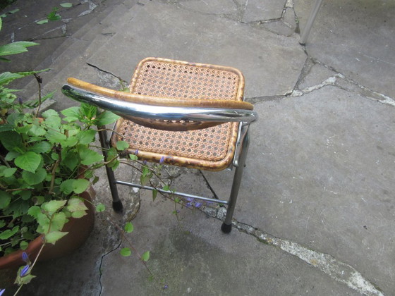 Image 1 of Child's chair chrome bamboo/rattan vintage modernist 70's
