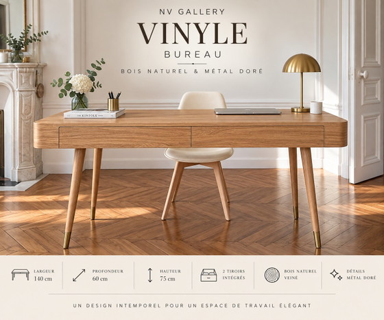 2 Scrivanie NV Gallery Vinyle – legno naturale e metallo dorato – 140 cm – Wood (photo 3 of 5)