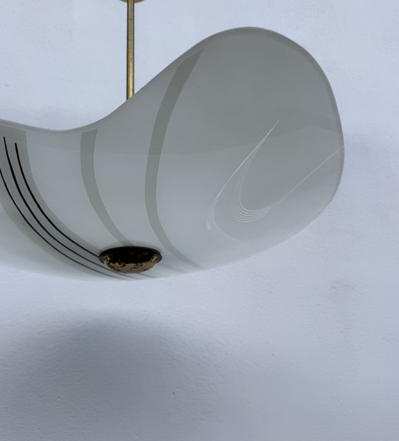 Suspension Verre Sérigraphié Années 60 – Lustres, Brass, Glass (photo 8 of 15)