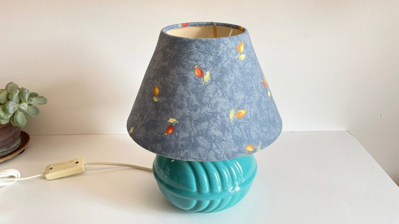 Image 1 of Vintage Ocean Blue Ceramic Lamp