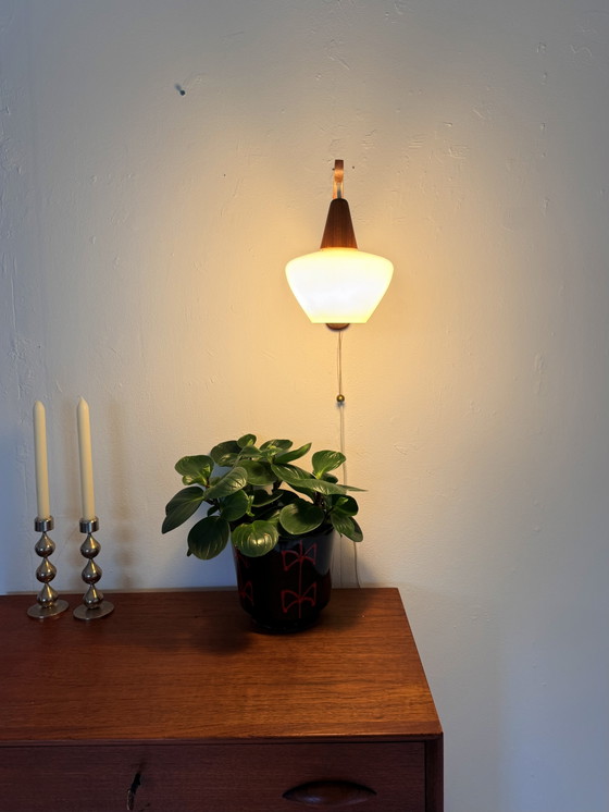 Image 1 of Vintage teak and opal glass wall lamp, Denmark '60s