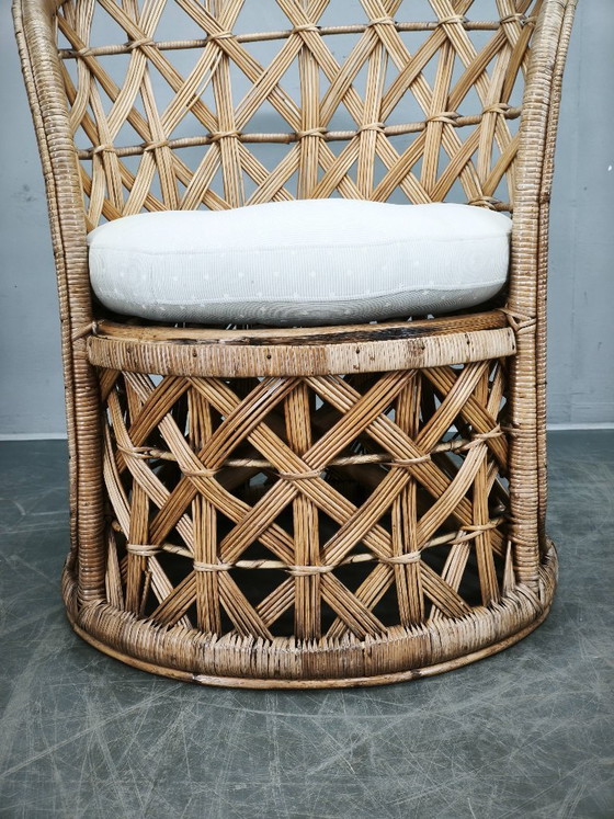Image 1 of Een paar Italiaanse bamboe- en rotanfauteuils, jaren 60.