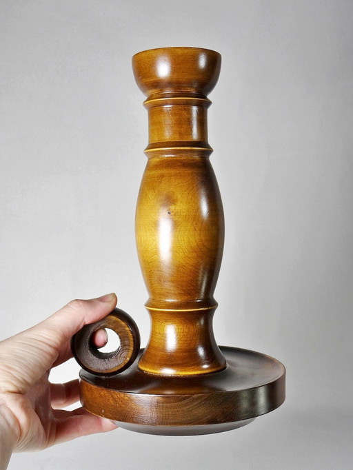 Large Vintage Hand-Turned Wood Candleholder