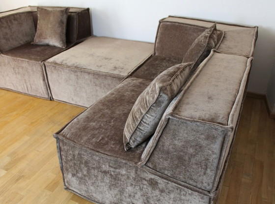 Image 1 of NEW, sofa, 70s, vintage, mid century, style, velvet, brown