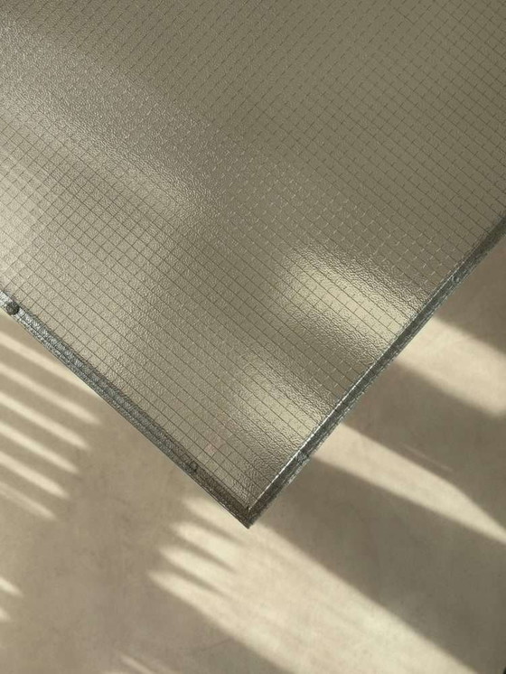 Image 1 of Table basse en acier inoxydable avec plateau en verre armé, style minimaliste des années 1960