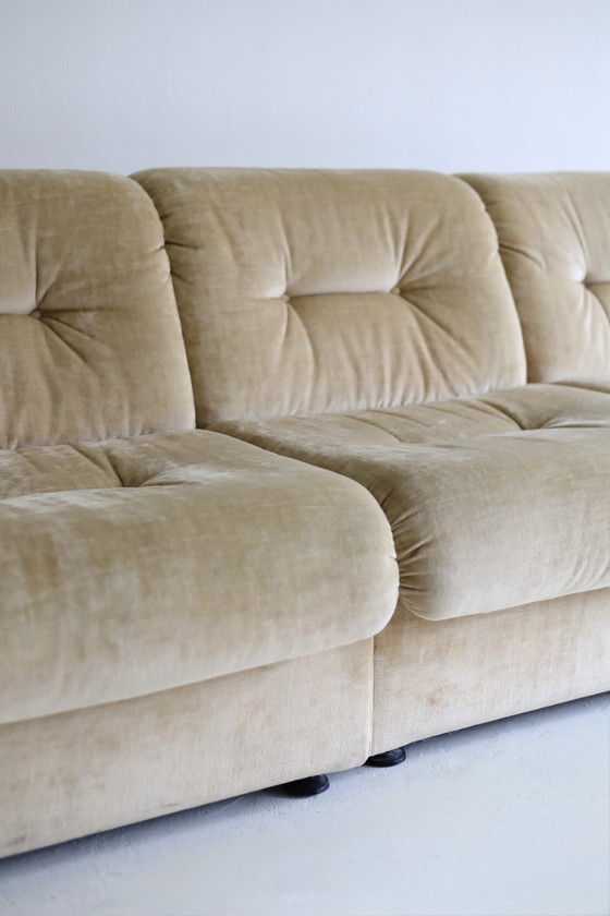 Image 1 of 4-seater modular sofa, beige velvet, 60s/70s