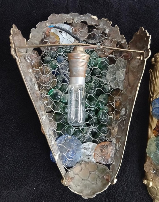 Image 1 of Murano-Wandleuchten – farbige Trauben, Glasrosette, bronzene Seeanemone