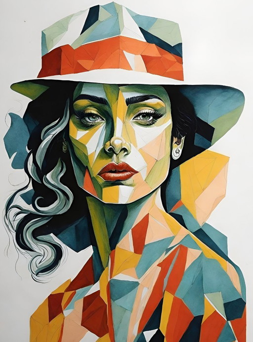 GONGAS - Cubism With a Hat - Framed Artist's Lithograph – lithos zeefdrukken, Paper