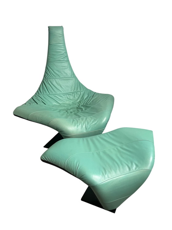 Image 1 of Postmodern Harvink “Turner” recliner armchair, Jack Crebolder, with footstool