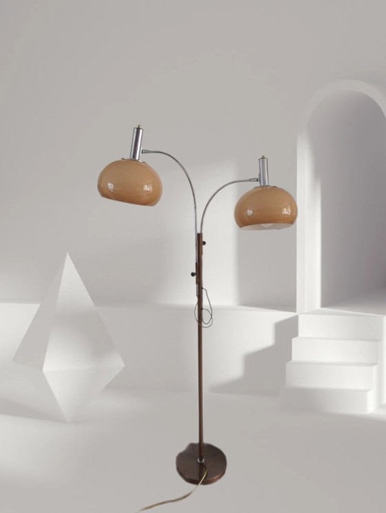 Image 1 of Dijkstra - Zeldzaam model - Space Age Design / MCM Vloerlamp met twee kappen