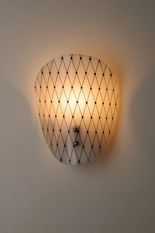 Diamond Pattern Acrylic and Brass Wall Sconces, Italy