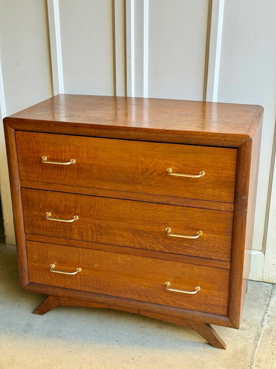 50s/60s Vintage Wooden Dresser with Compass Legs, Chest of drawers, Gold, Mid Century Modern (photo 6 of 17)