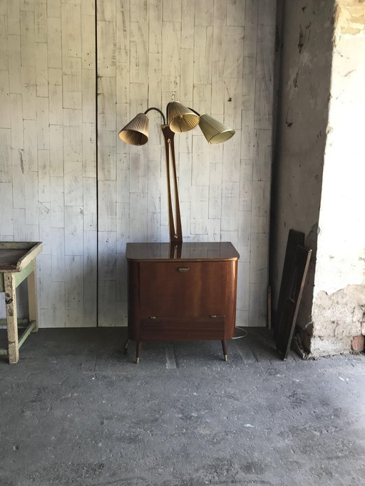 Meuble bar en noyer style Art Déco avec lampe, années 1950