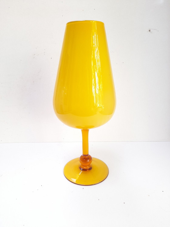 Image 1 of Large pedestal vase in yellow opaline glass