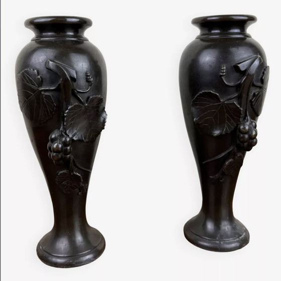 Image 1 of Paire De Vases En Bronze Époque Art Nouveau Vers 1900 Vintage