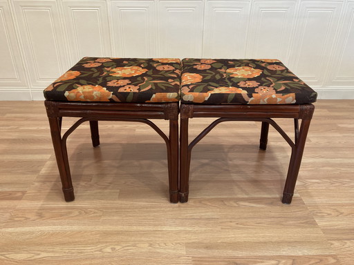 Banc ou Duo de Tabourets Rotin 1950