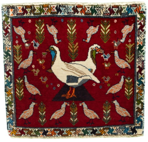 Tappeto orientale Shiraz annodato a mano - 51 x 55 cm Pezzo unico nomade con motivo animale