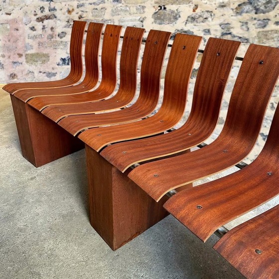 Image 1 of Curved teak and steel bench, 1950