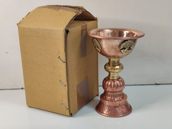 Image 1 of Dekorativer Ritualkelch, Kupfer und Messing – Lebensbaum (15 cm)