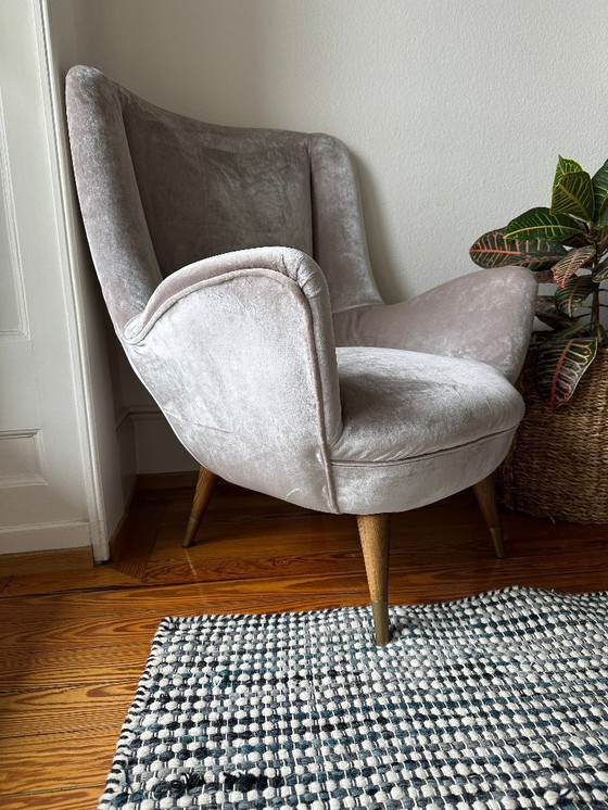 Image 1 of Ensemble chaise longue et tabouret de pied italien Mid Century