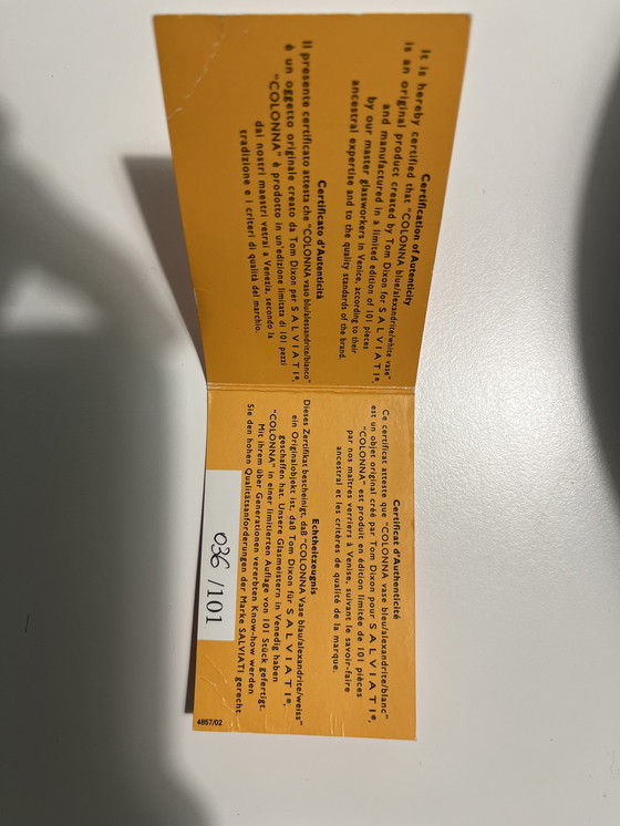 Image 1 of Colonna Vase - Tom Dixon x Salviati - Murano Blown Glass - Limited Edition 36/100 - Contemporary Design