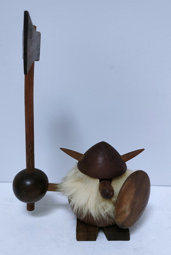 Image 1 of Three Wooden Vikings Scandinavian Design 70's