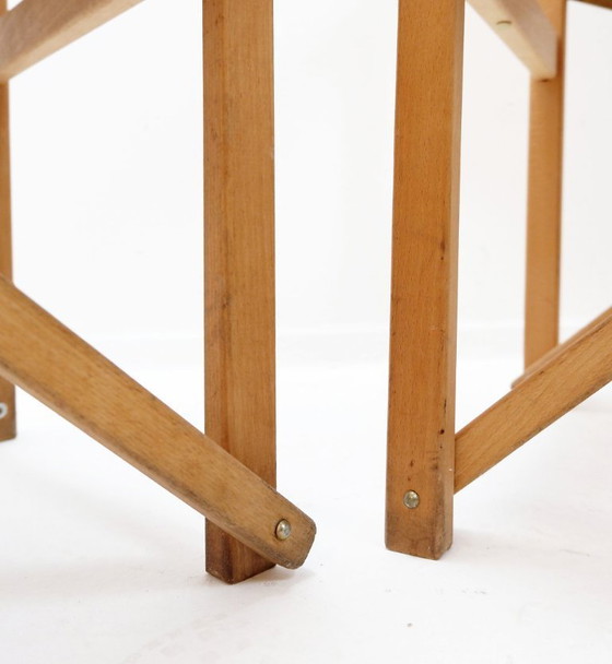 Image 1 of Set di 4 sedie pieghevoli in rovere e tela di cotone