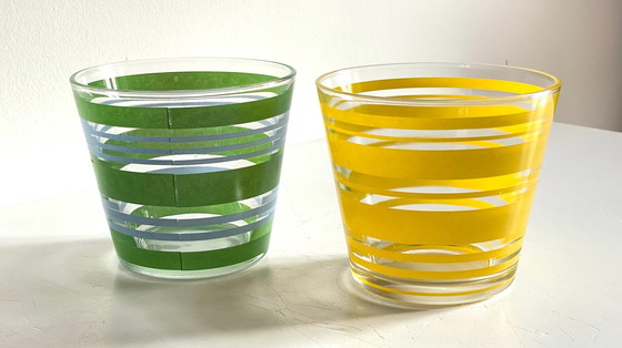 Image 1 of Pair of vintage screen-printed glass planters