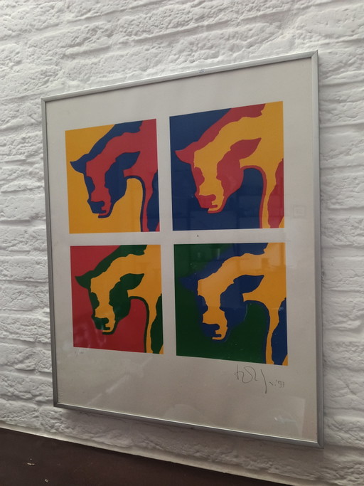 Lithographie pop art Chien tacheté – lithos zeefdrukken, Glass, Paper