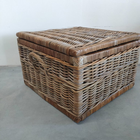 Vintage rattan/rieten 'Boho chic / Riviéra Maison' stijl mand/salontafel dekenkist – Opbergkast, Other (photo 10 of 10)