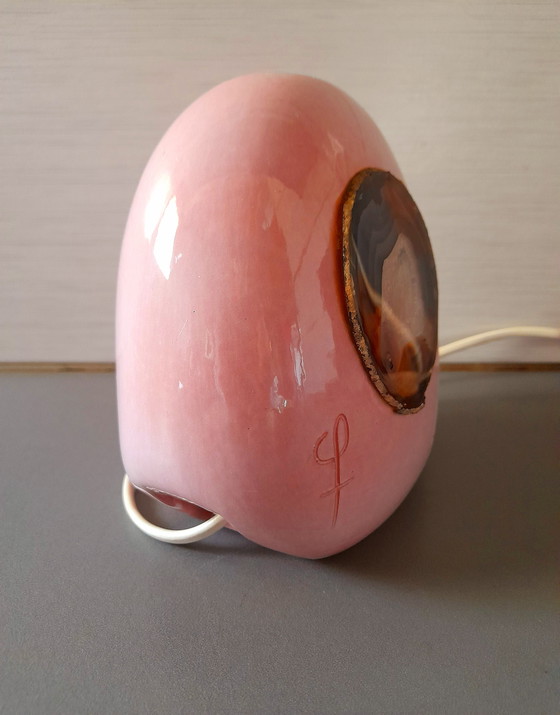 Image 1 of Ceramic lamp with agate slice, 1970