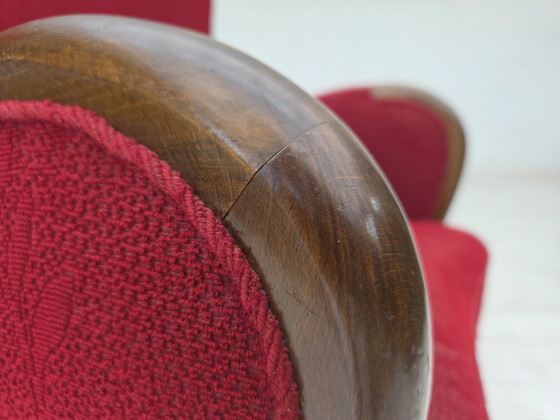 Image 1 of 1960s, fauteuil danois, état original, tissu en laine, pieds en bois de hêtre.