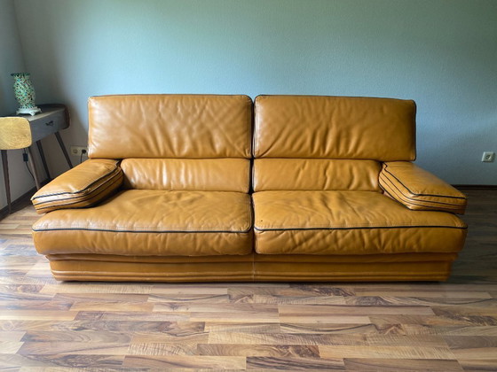 Image 1 of Roche Bobois Design Leder-Sitzgarnitur (3er, 2er & Sessel) – Cognac / Havanna-Braun
