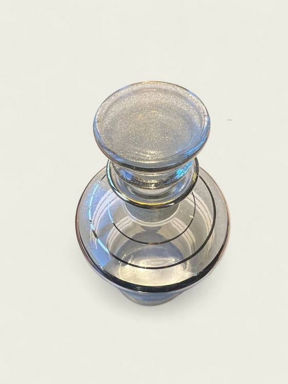 Image 1 of Set di bicchieri da liquore vintage con caraffa | Anni '60 | Stile Art Déco | Vetro satinato e finiture dorate