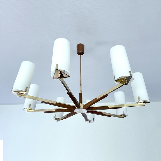 Image 1 of Très grande lampe suspendue danoise, teck et verre