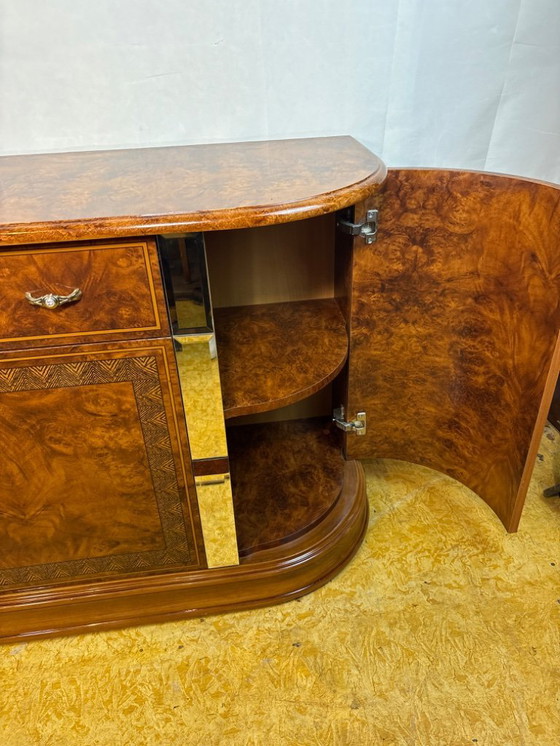 Image 1 of Vintage 1980s Hollywood Regency Italian Sideboard – Walnut Effect & Mirrored Details  
