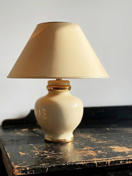 Vintage Panama "Dynasty" crackle-glazed earthenware lamp, Le Dauphin, 1980s-90s