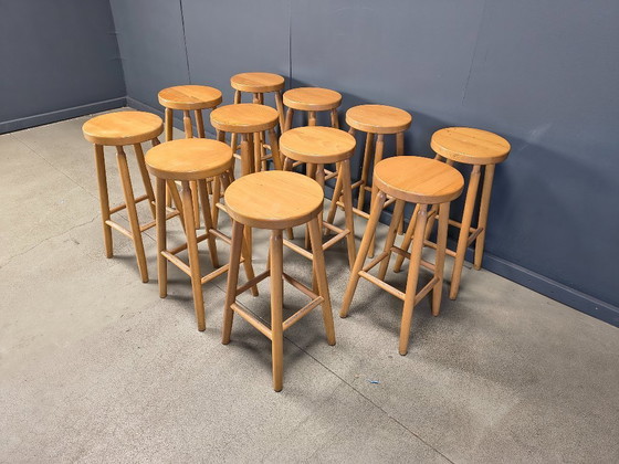 Image 1 of Alpine Style Chalet Stools in Wood, set of 11 - 1970s